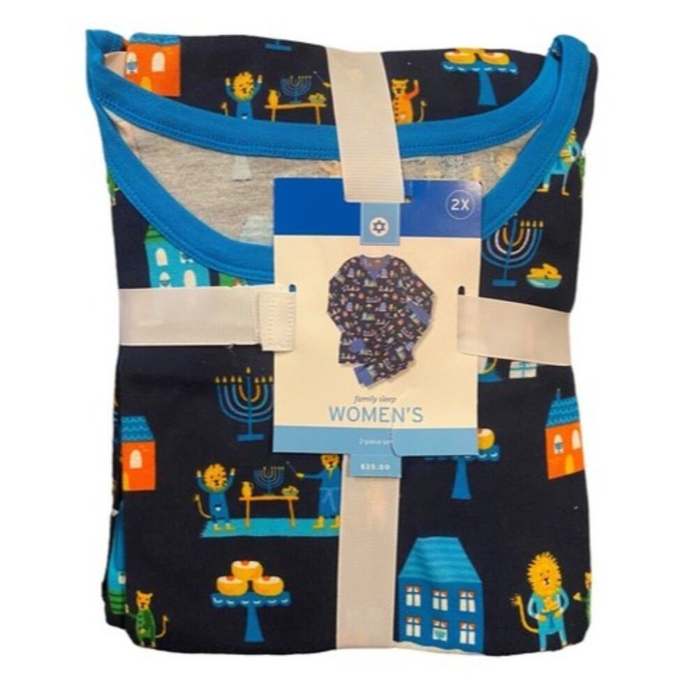 Family Sleep Women's 2X Pajama Set Hanukkah Menorah Dreidel PJ's 2pc Cotton *3C